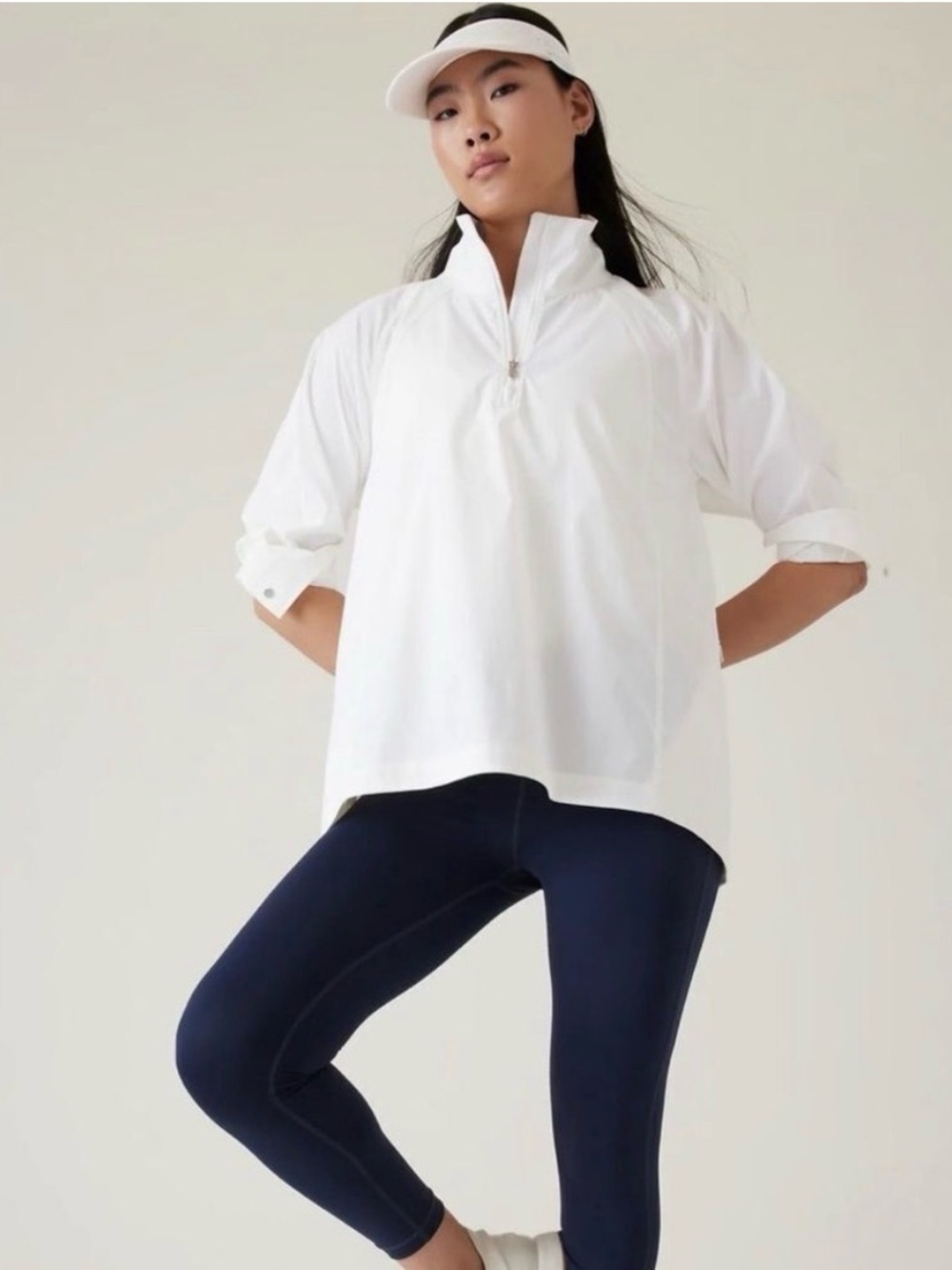 Athleta White Half-Zip Performance Pullover Top